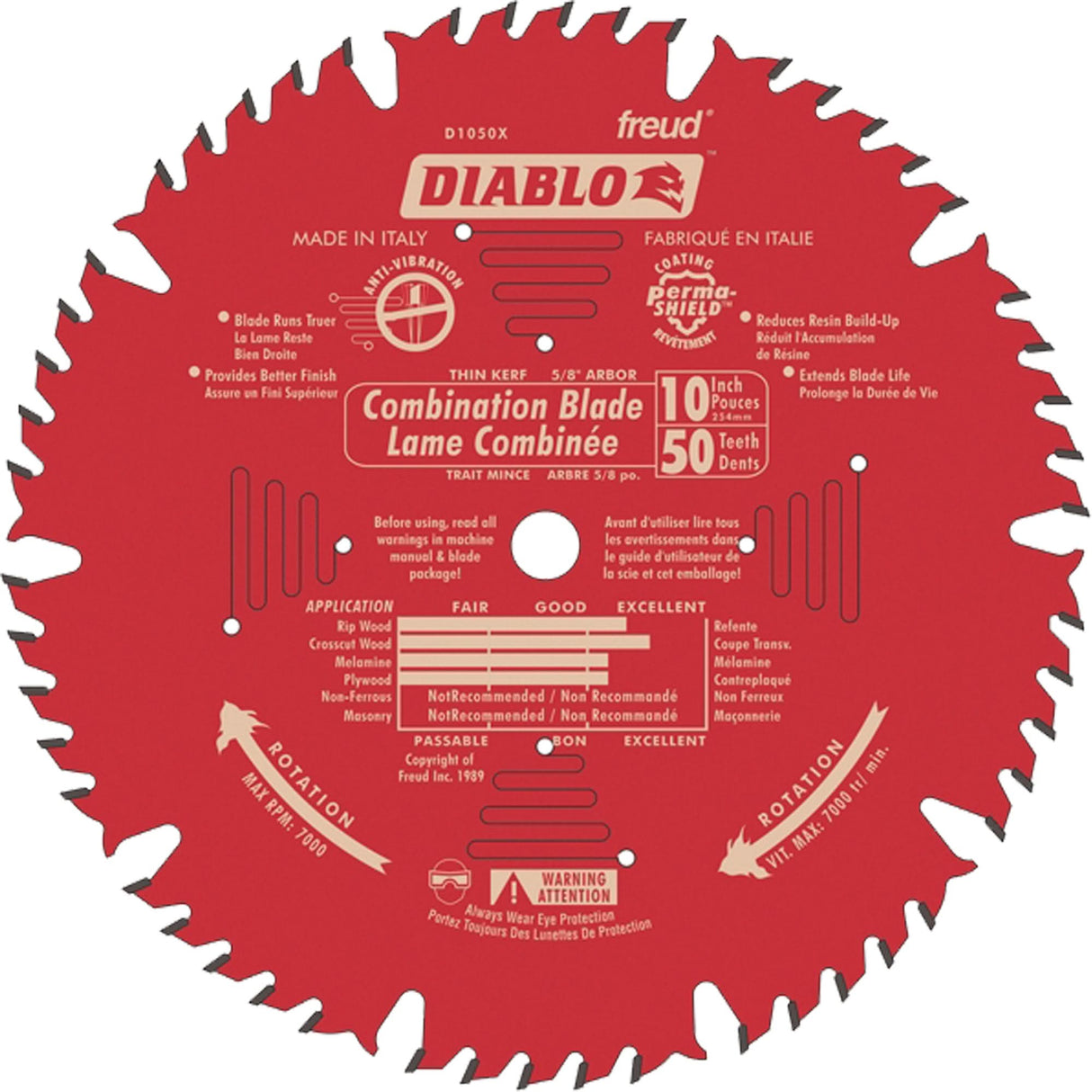 Contractor Saw Blades - Combination Saw Blades, 10", 50 Teeth, Wood Use