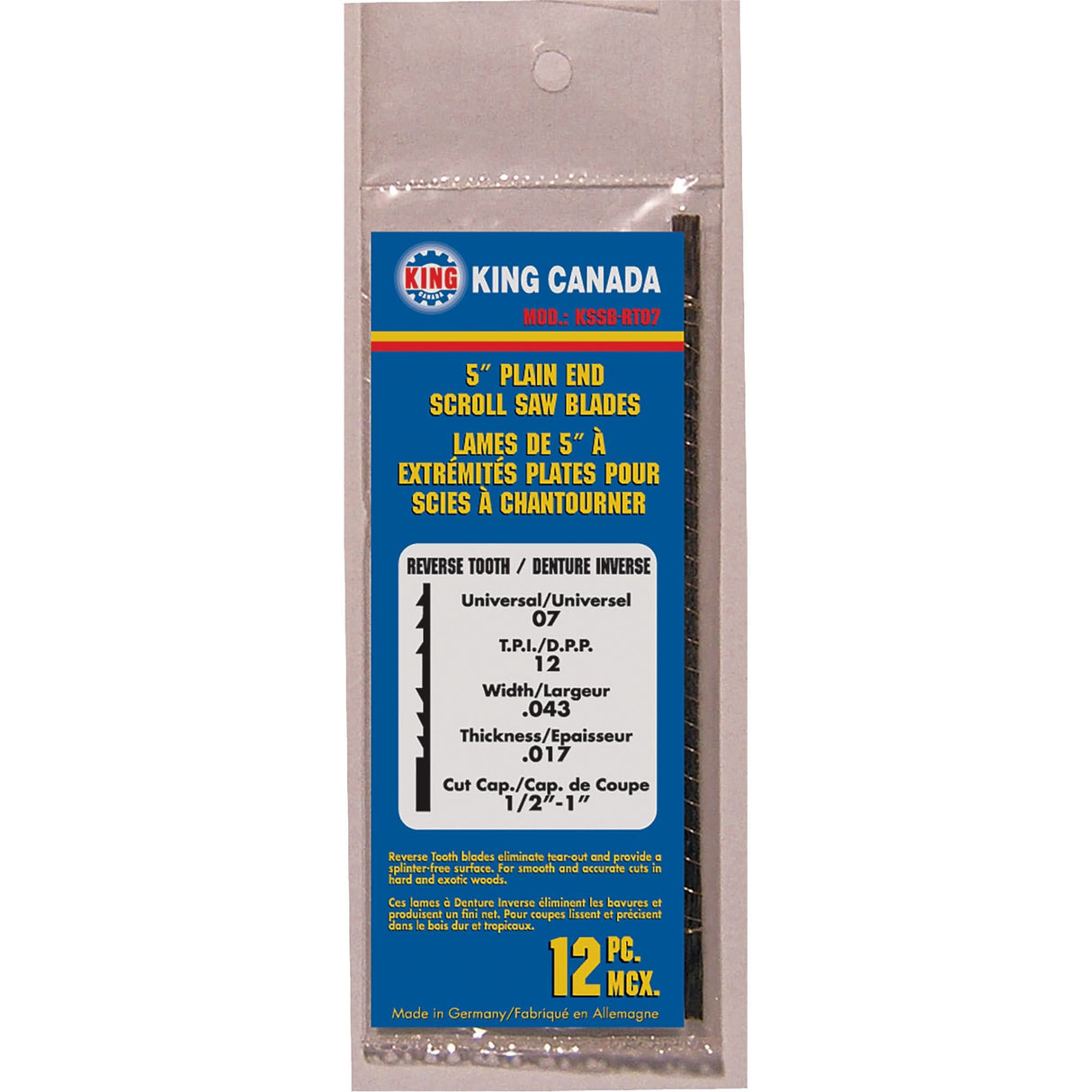 12-Piece Skip Tooth Scroll Saw Blades, Scroll cutting, 0.028" W x 5" L, 23 TPI