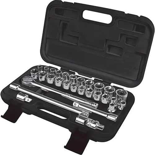 SAE/Metric Socket Set, 29 Pcs, 1/2" Drive Size
