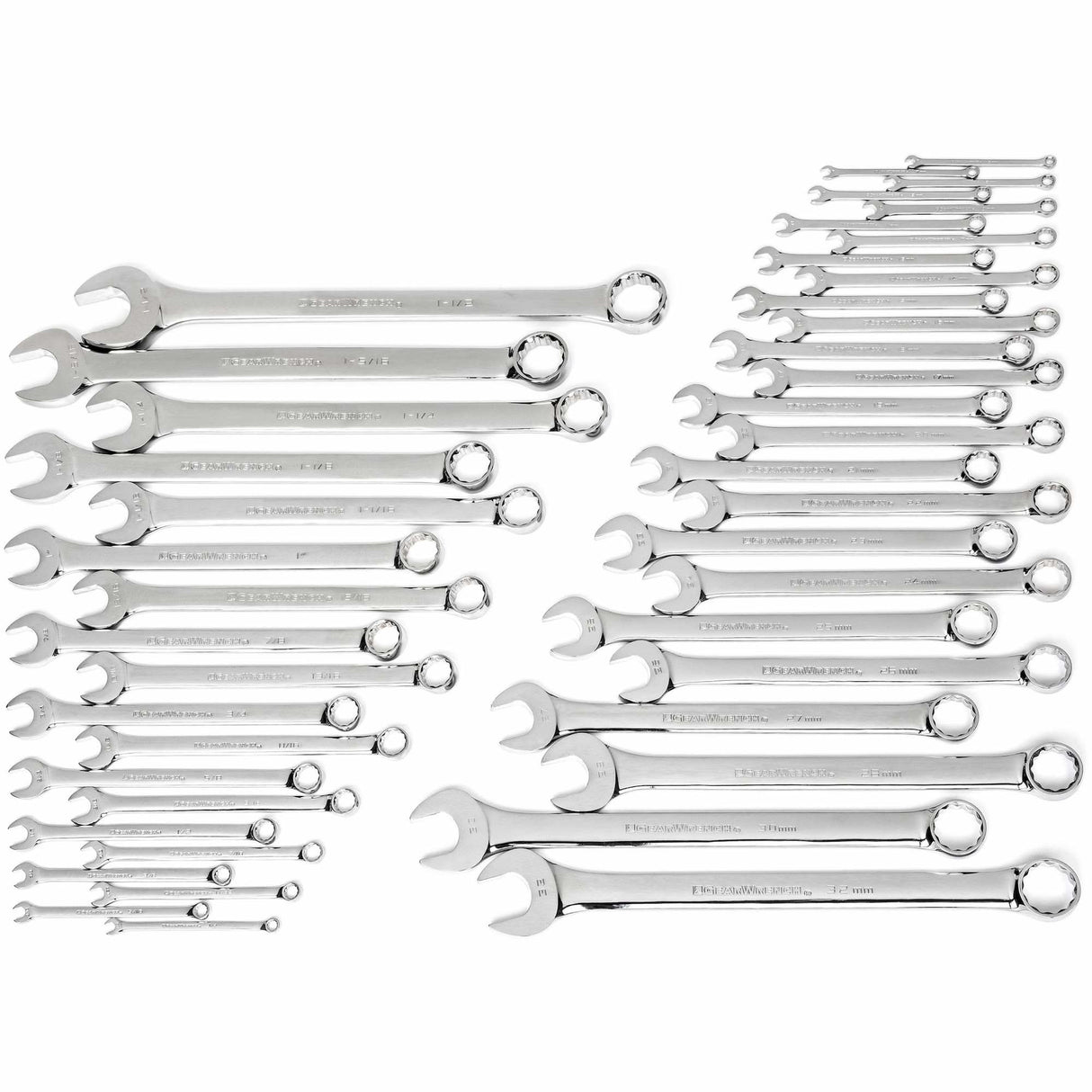 12-Point Long Pattern Wrench Set, Combination, 44 Pieces, Imperial and Metric