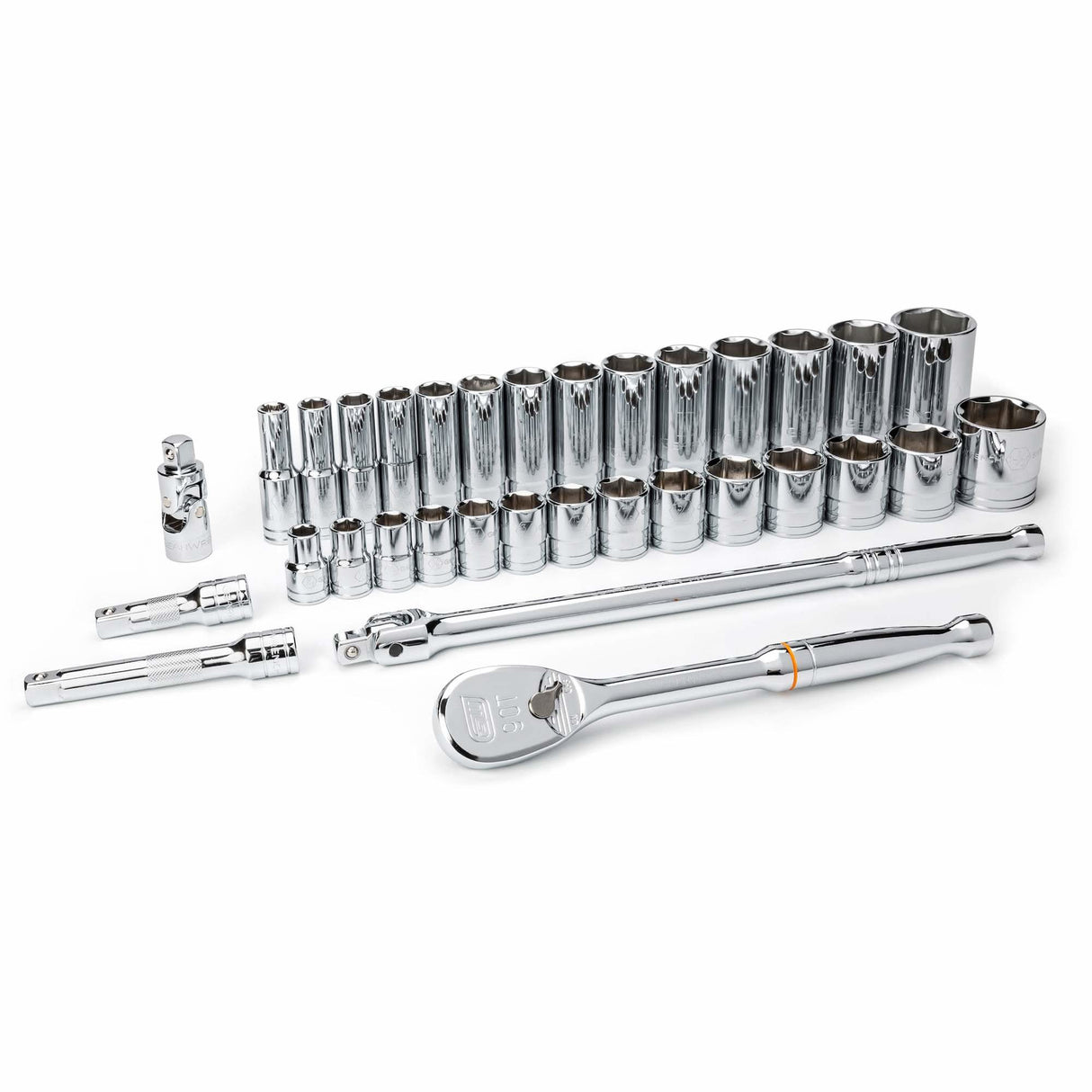 6-Point SAE Mechanics Tool Set, 33 Pcs, 1/2" Drive Size, Deep