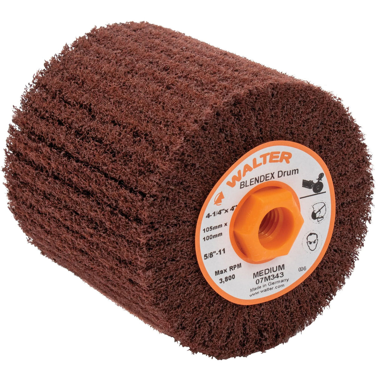 Blendex™ Surface Conditioning Drum, 4-1/4" Dia. x 4" W, 5/8"-11 Arbor, Medium Grit