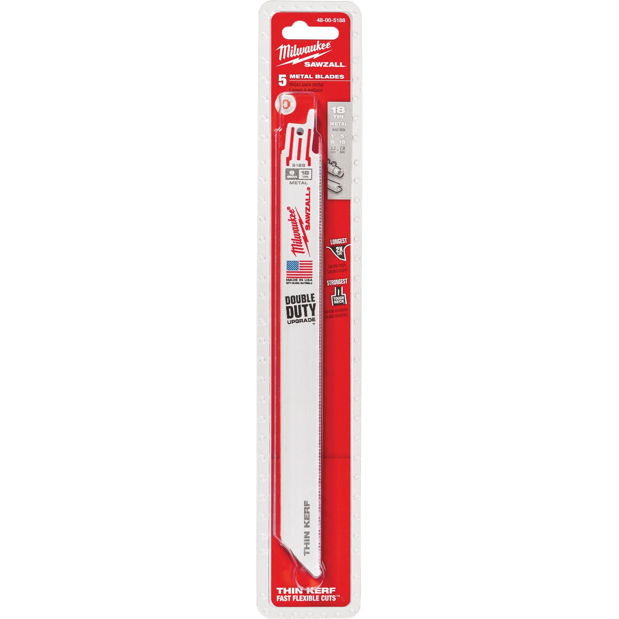 High Performance Super Sawzall® Blades, Bi-Metal, 18 TPI, 9" L x 3/4" W