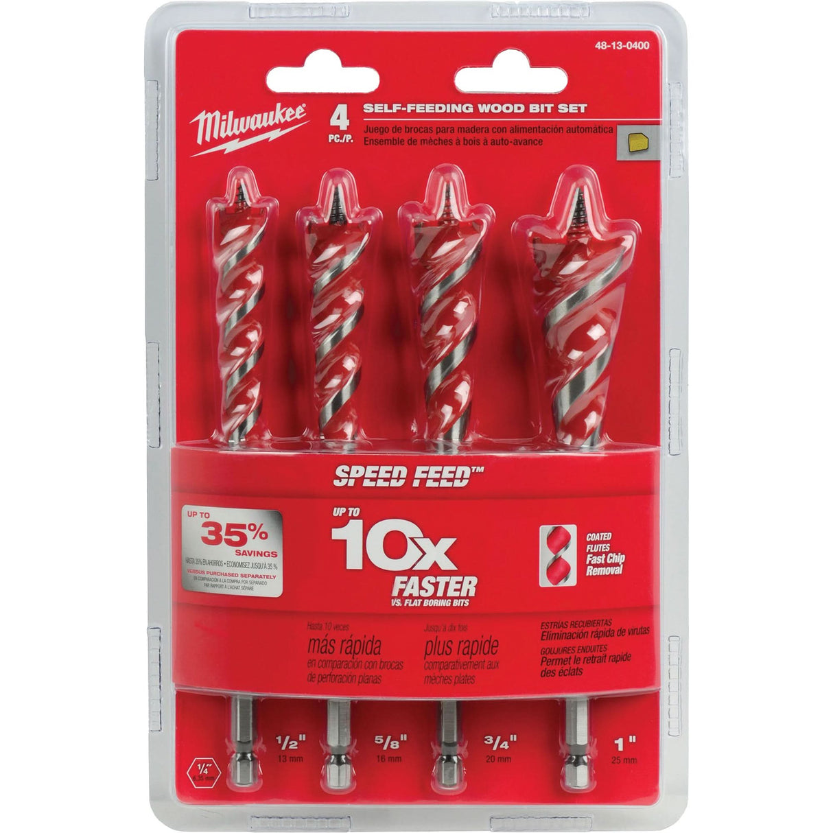 Speed Feed™ Wood Drill Bit Set, 4 Pieces, Steel