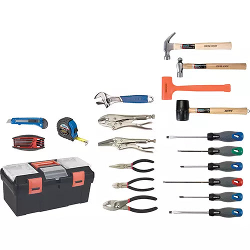 Essential Tool Set with Plastic Tool Box, 28 Pieces