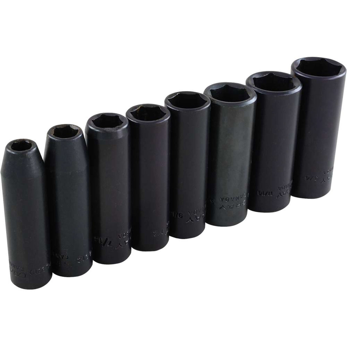 Socket Set, 8 Pcs, Impact, 3/8" Drive Size, Deep