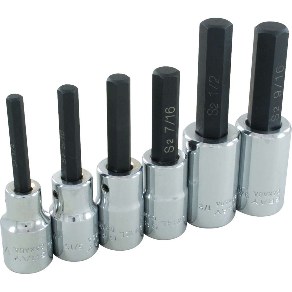 Hex Head Socket Set, Hex, 1/2" Drive, 6 Pcs