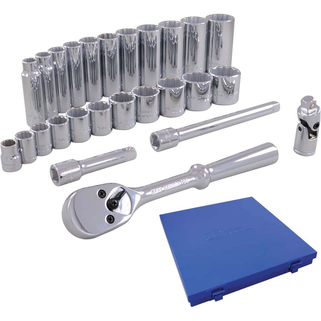 SAE Socket & Attachments Set, 26 Pcs, 3/8" Drive Size, Deep