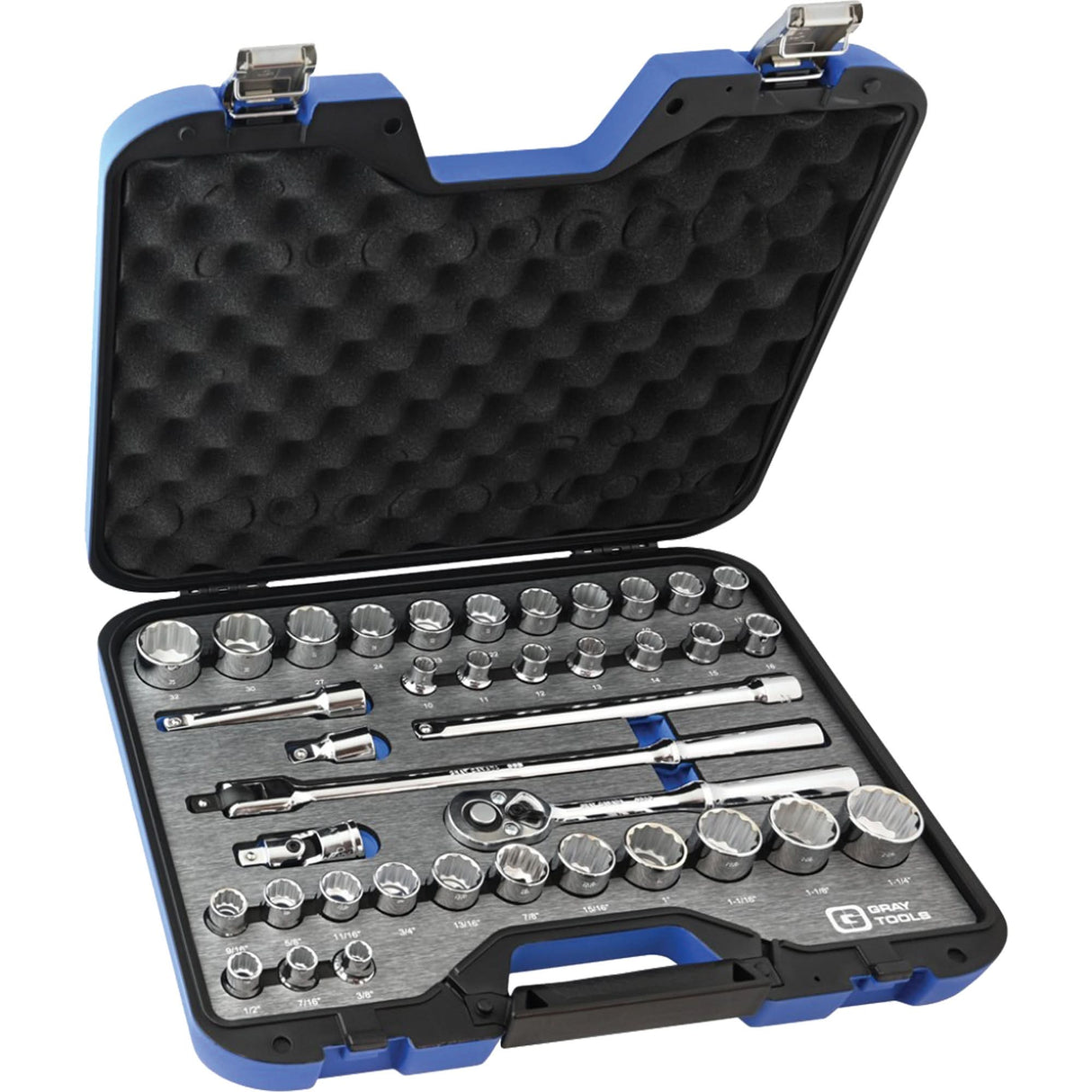 SAE & Metric Socket & Attachments Set, 38 Pcs, 1/2" Drive Size