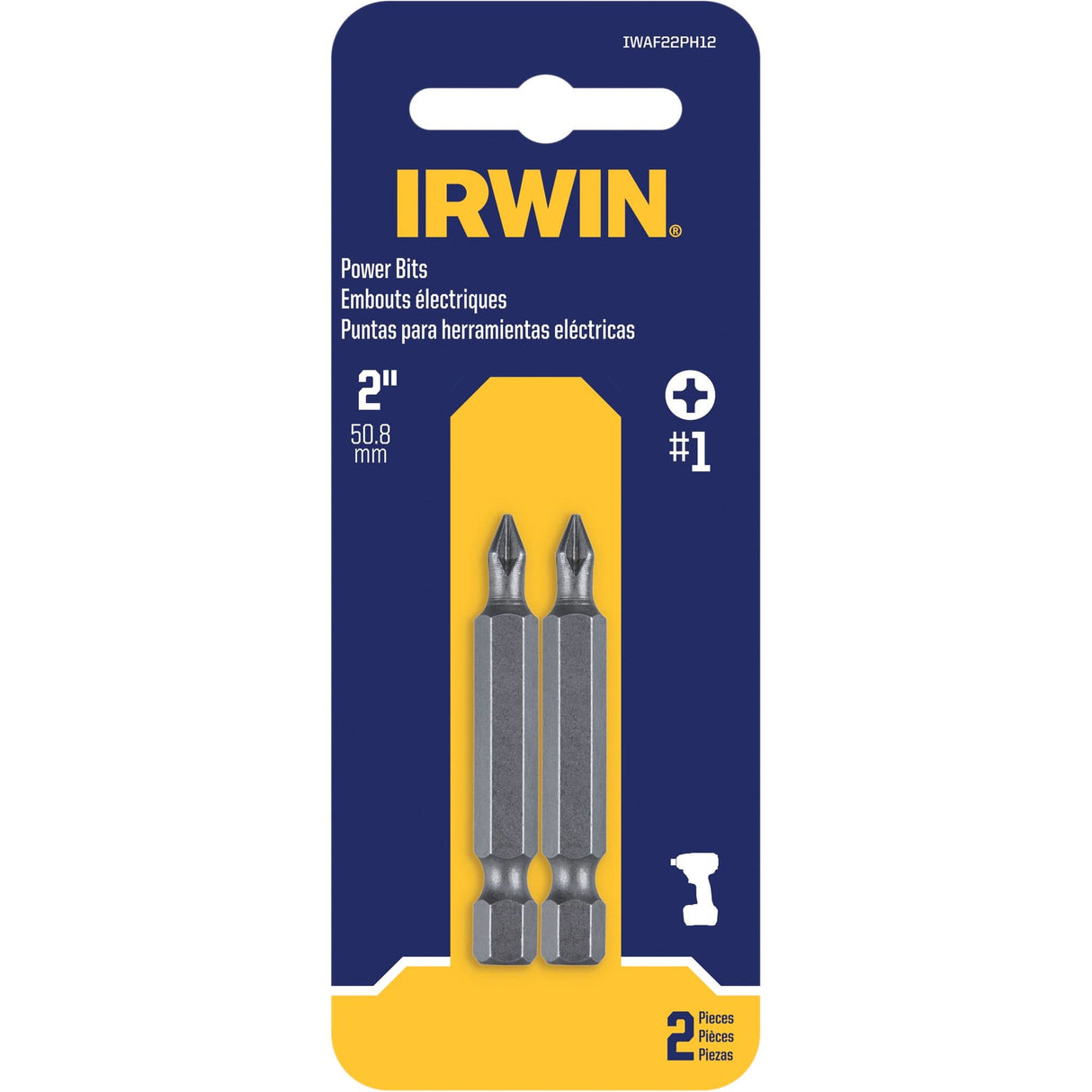 Power Bits, Phillips, #1 Tip, 1/4" Drive Size, 1-15/16" Length