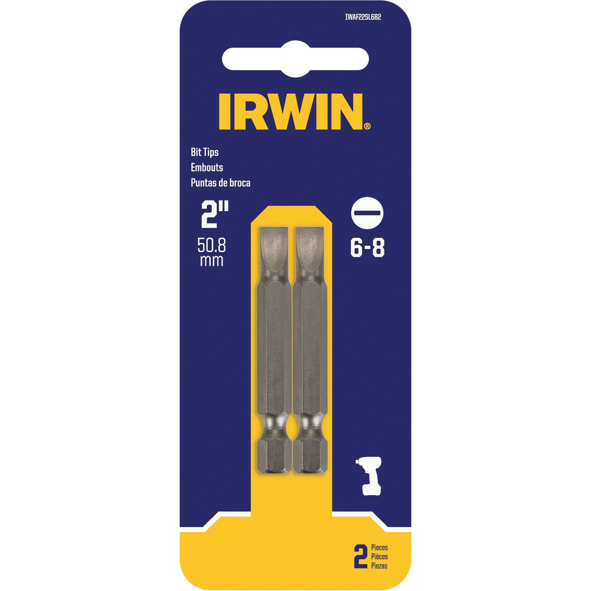 Power Bits, Slot, 6 - 8 Tip, 1/4" Drive Size, 2" Length