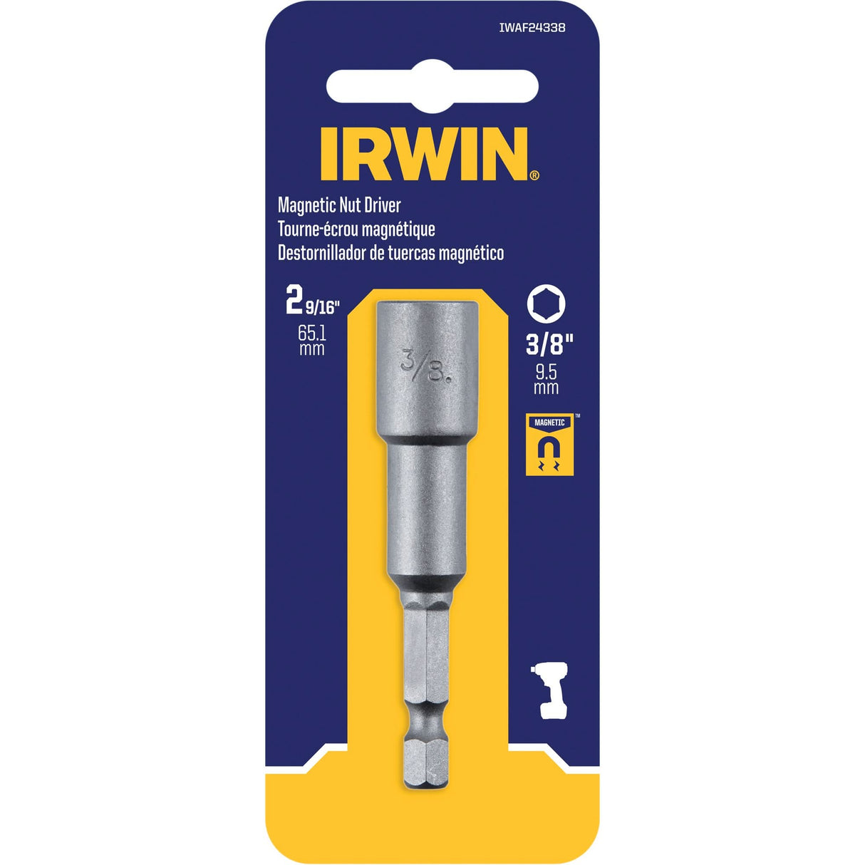 Nutsetter, 3/8" Tip, 1/4" Drive, 2-9/16" L, Magnetic