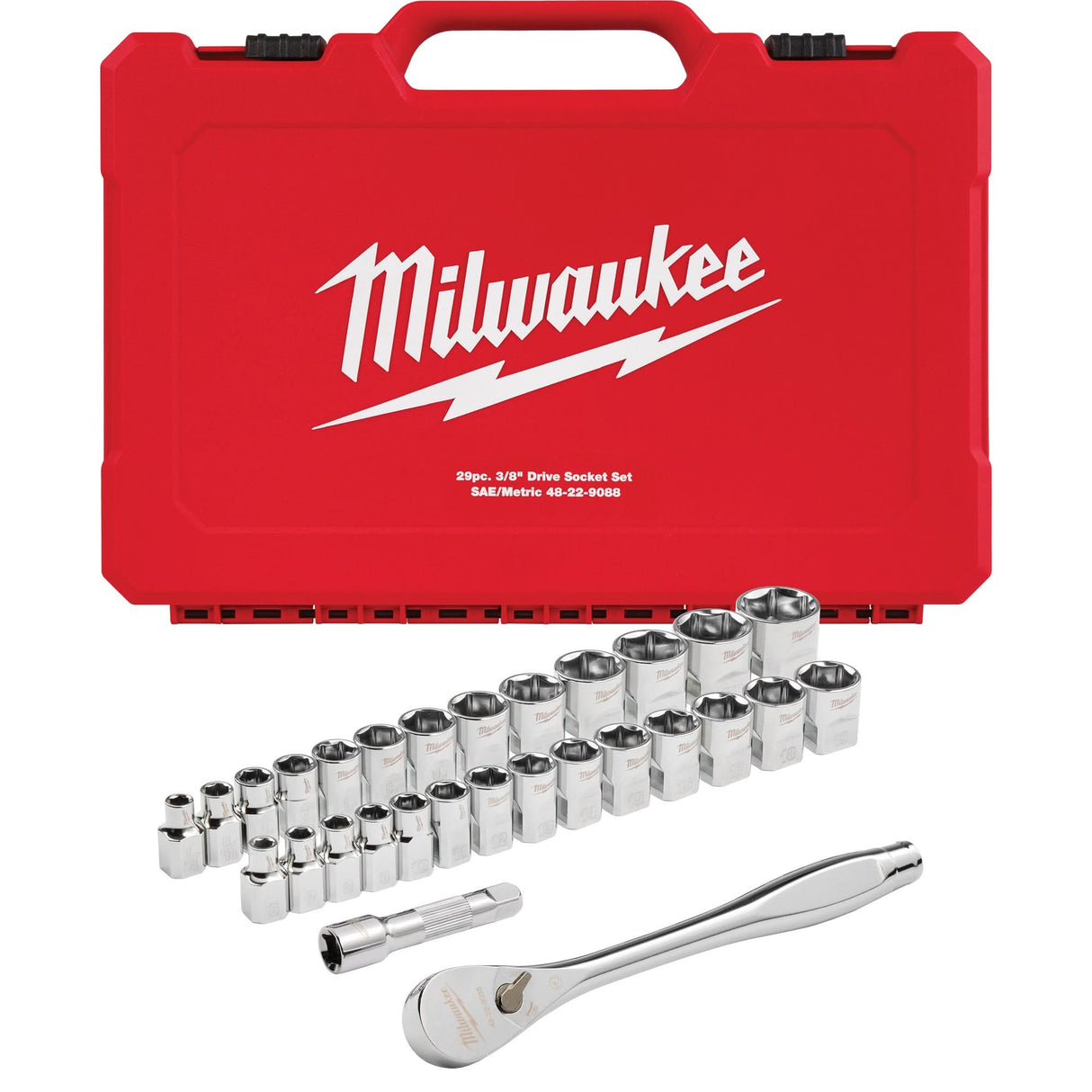 Metric & SAE FOUR FLAT™ Sides Ratchet & Socket Set, 29 Pcs, 3/8" Drive Size