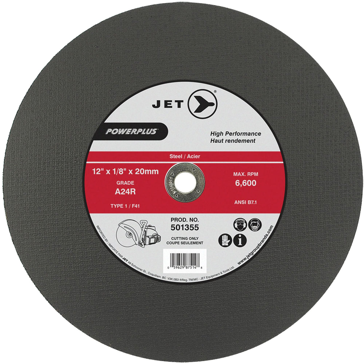 A24R PowerPlus Cut-Off Wheel, 12" x 1/8", 20 mm Arbor, Type 1, 6600 RPM