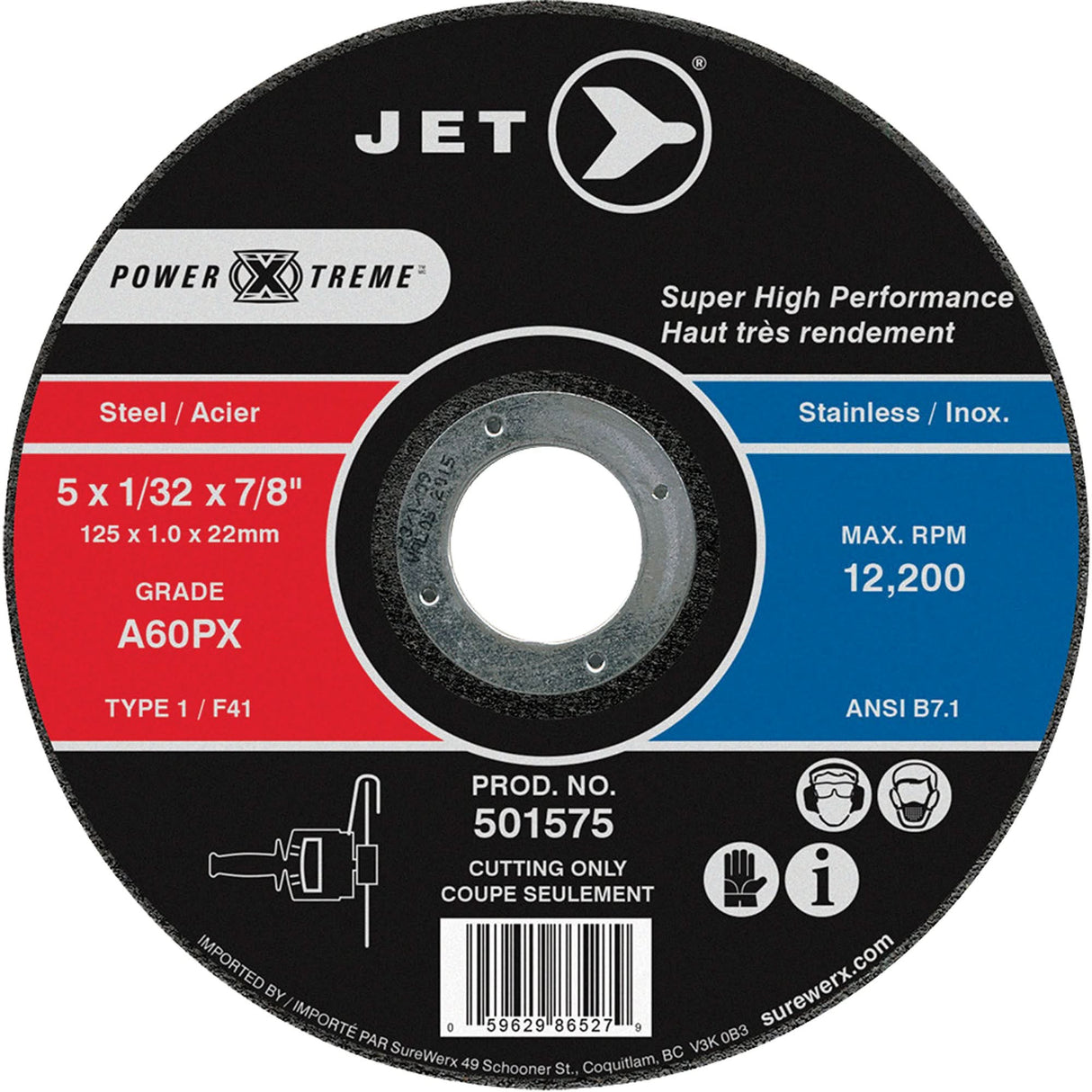 A60PX Power-Xtreme Cut-Off Wheel, 5" x 1/32", 7/8" Arbor, Type 1, 12200 RPM
