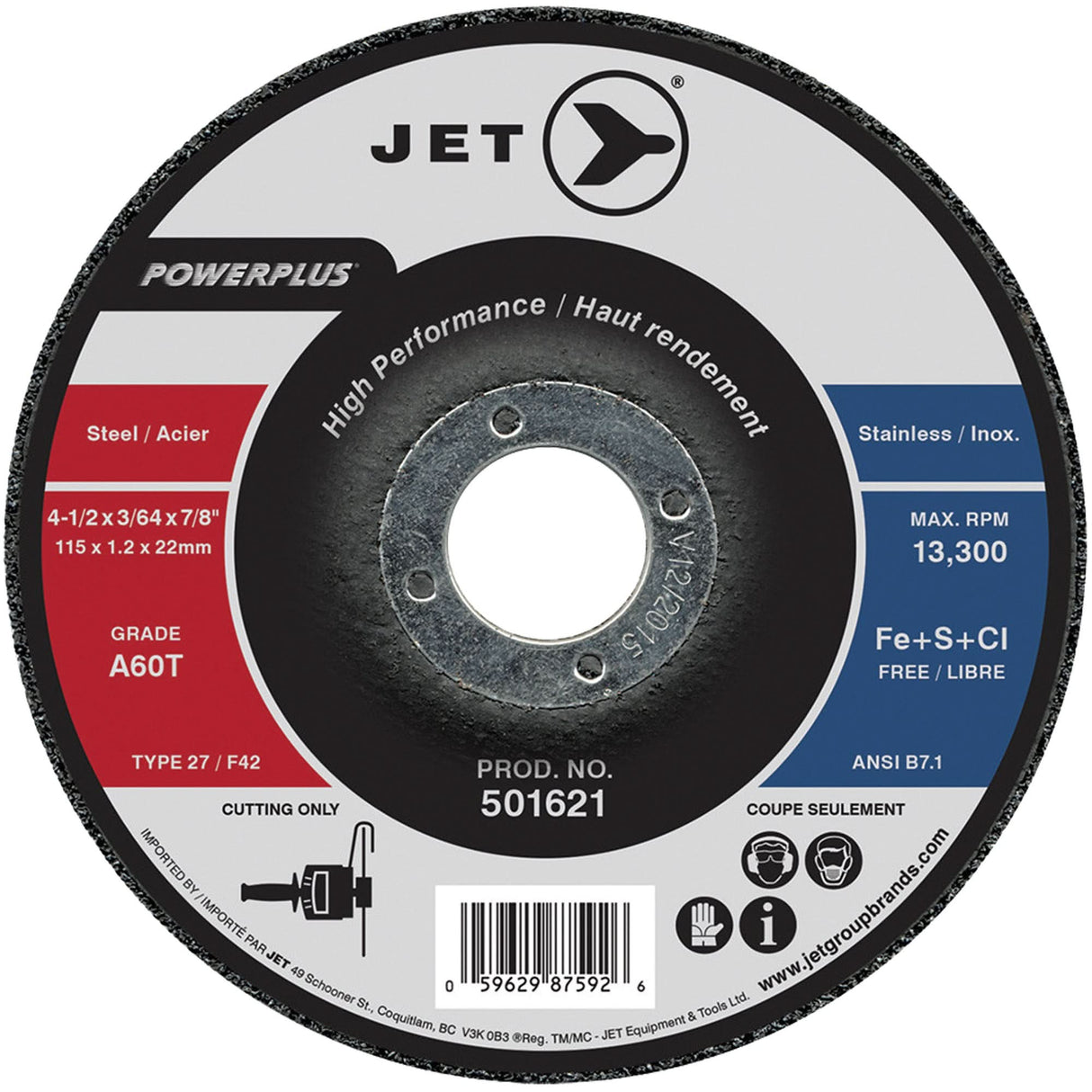 A60T PowerPlus Cut-Off Wheel, 4-1/2" x 3/64", 7/8" Arbor, Type 27, 13300 RPM