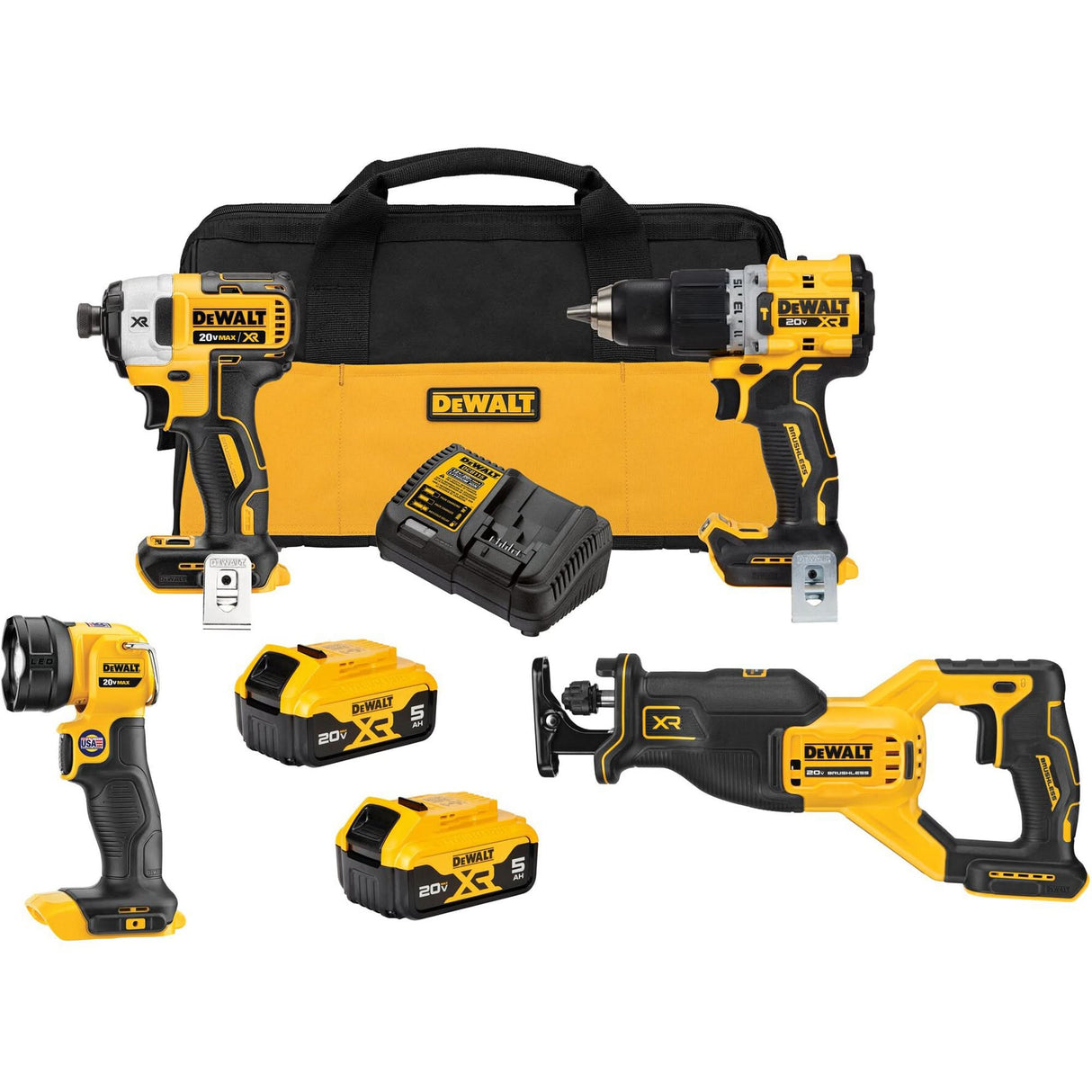 XR® Brushless Cordless 4-Tool Combo Kit, Lithium-Ion, 20 V