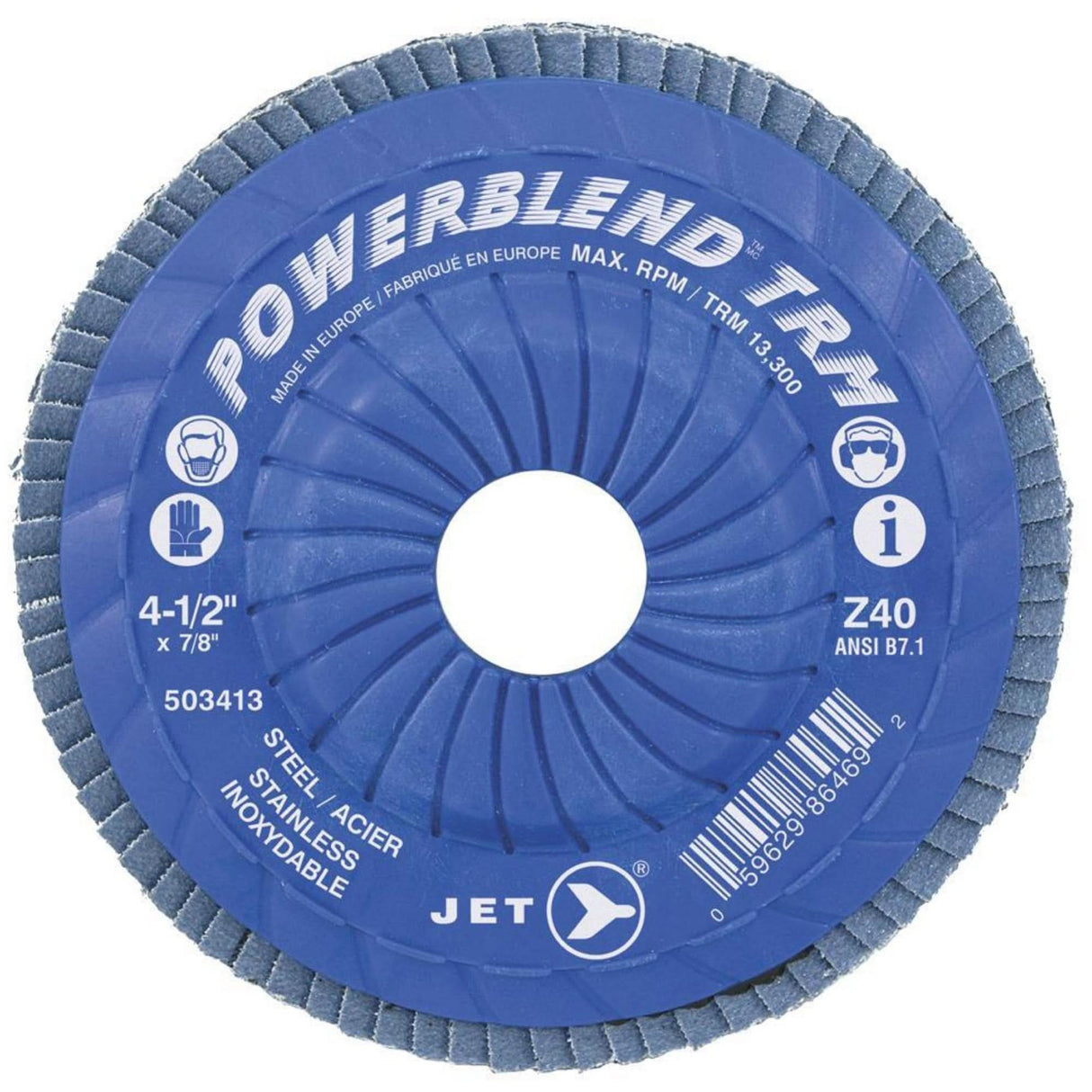 POWERBLEND TRM Trimmable Flap Disc, 4-1/2" x 7/8", Type 29, Z60 Grit, Zirconia Alumina