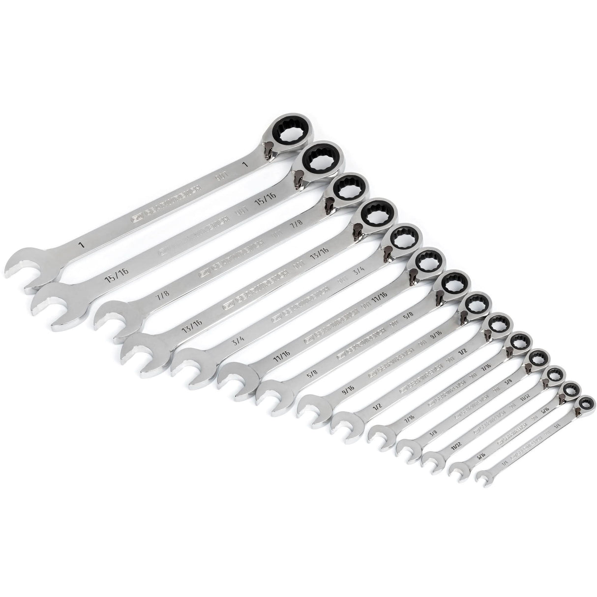 90-Tooth 12 Point SAE Reversible Ratcheting Wrench Set