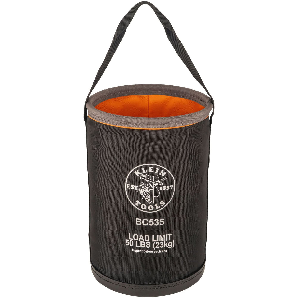 Straight Utility Bucket, 17" L x 12" W x 4" H, Nylon, Black/Grey/Orange