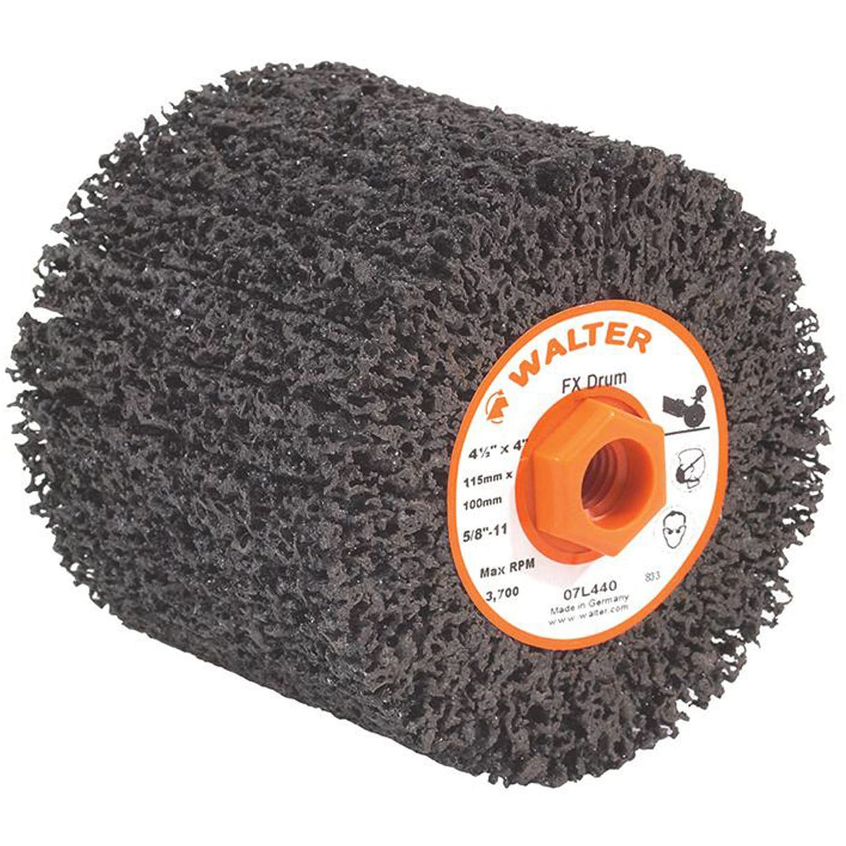 FX™ Cleaning & Finishing Drum, 4-1/4" Dia. x 4" W, 5/8"-11 Arbor, Coarse Grit