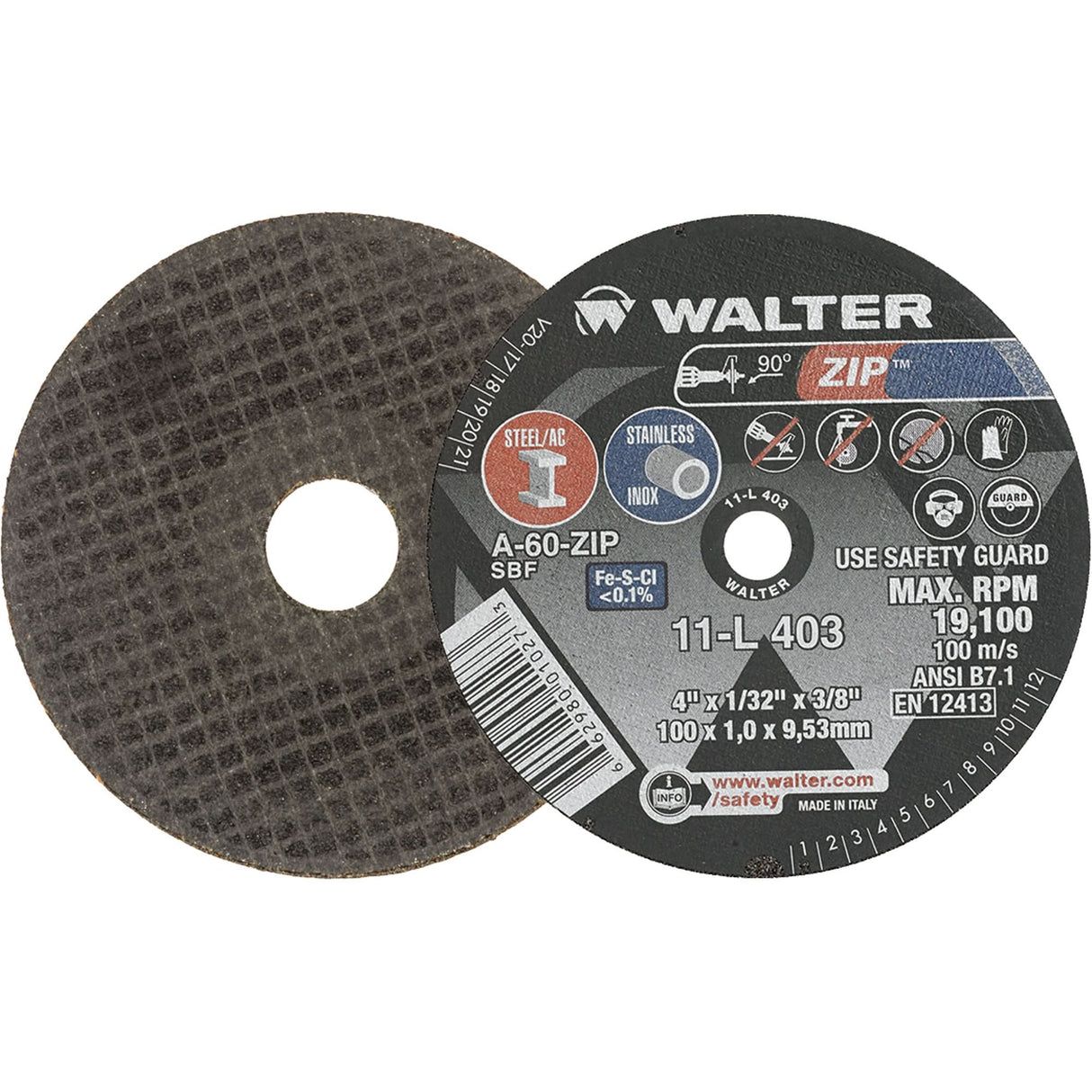 Zip™ Cut-Off Wheel, 4" x 1/32", 3/8" Arbor, Type 1, Aluminum Oxide, 19100 RPM