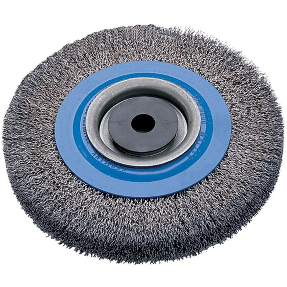 Crimped Wire Bench Wheel Brush, 8" Dia., 0.0118" Fill, 5/8" - 1-1/4" Arbor