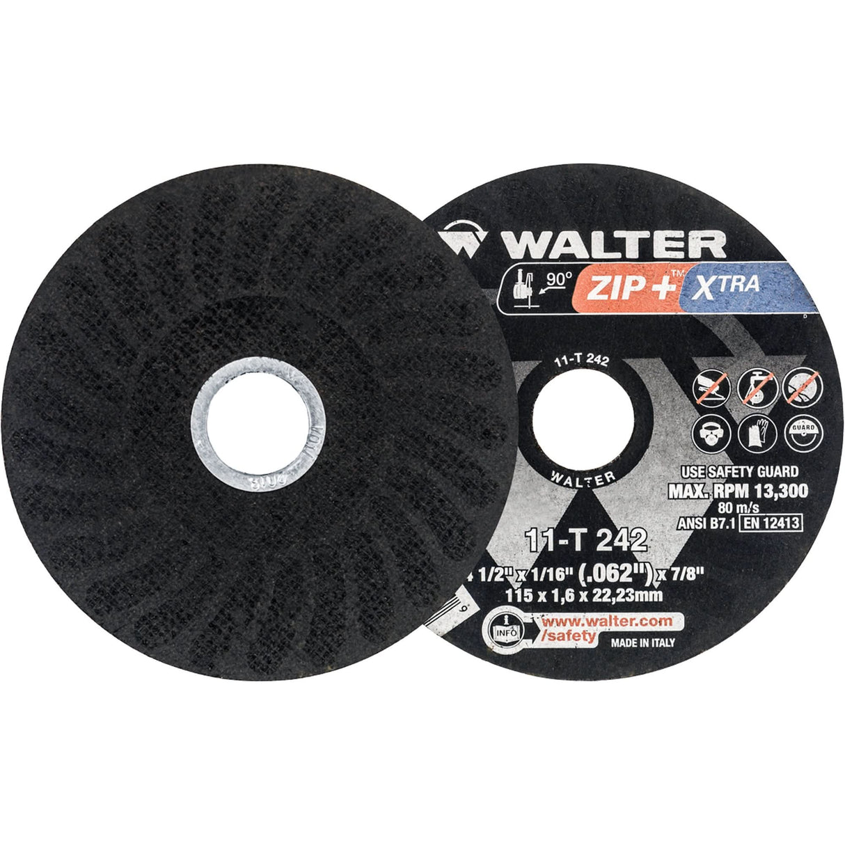 Zip+™ Right Angle Grinder Reinforced Cut-Off Wheels, 4-1/2" x 1/16", 7/8" Arbor, Type 1, Zirconia Alumina, 13300 RPM