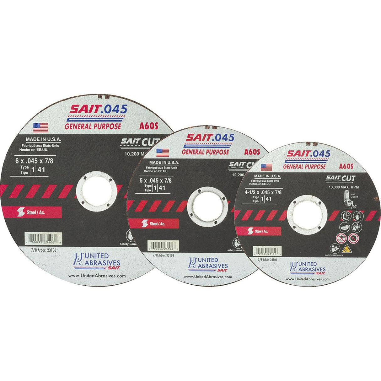 High Speed Cut-Off Wheel, 14" x 0.045", 1/4" Arbor, Type 1, Aluminum Oxide, 19000 RPM