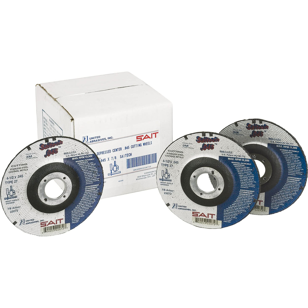 Cut-Off Wheel, 4-1/2" x 0.045", 7/8" Arbor, Type 27, Aluminum Oxide/Ceramic, 13500 RPM