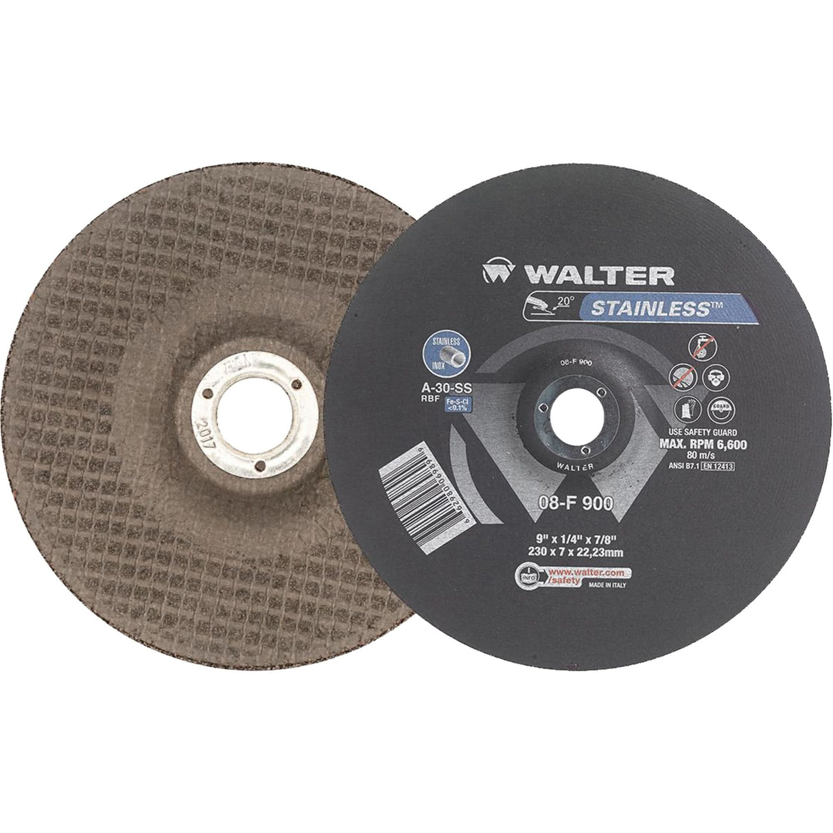 Stainless Steel Depressed Centre Grinding Wheels, 9" x 1/4", 7/8" Arbor, Type 27