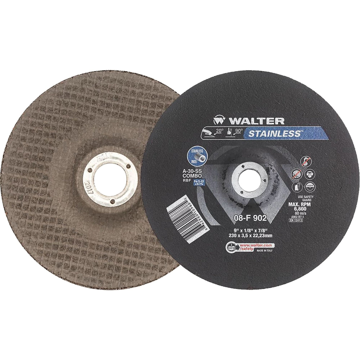Stainless Steel Depressed Centre Grinding Wheels, 9" x 1/8", 7/8" Arbor, Type 27