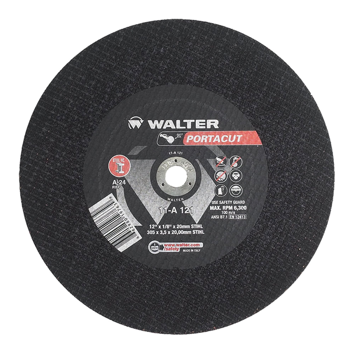 Portacut™ High Speed Cut-Off Wheel, 12" x 1/8", 3/4" Arbor, Type 1, Aluminum Oxide, 6300 RPM