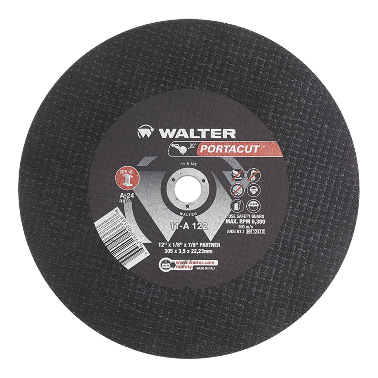 Portacut™ High Speed Cut-Off Wheel, 12" x 1/8", 7/8" Arbor, Type 1, Aluminum Oxide, 6300 RPM