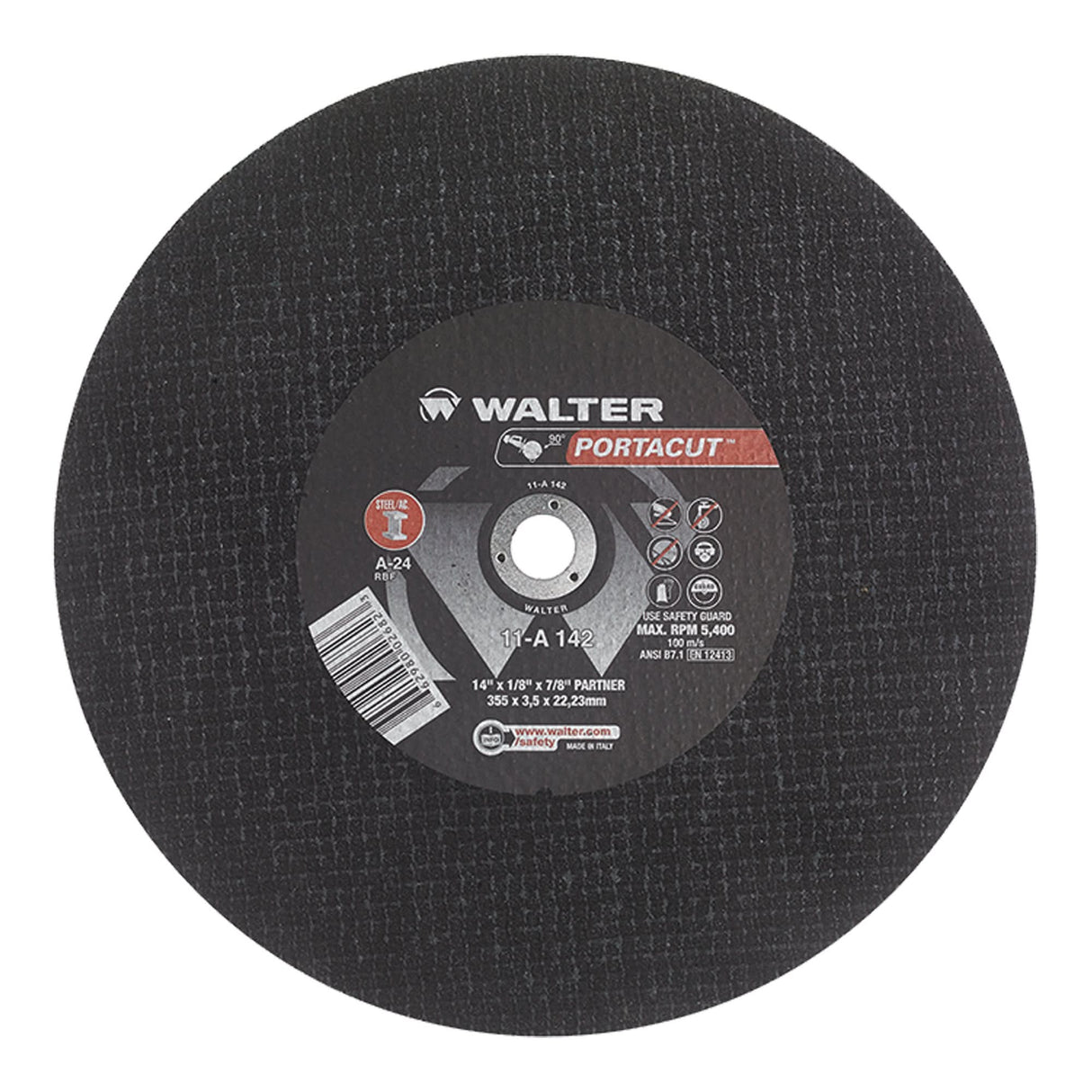 Portacut™ High Speed Cut-Off Wheel, 14" x 1/8", 7/8" Arbor, Type 1, Aluminum Oxide, 5400 RPM