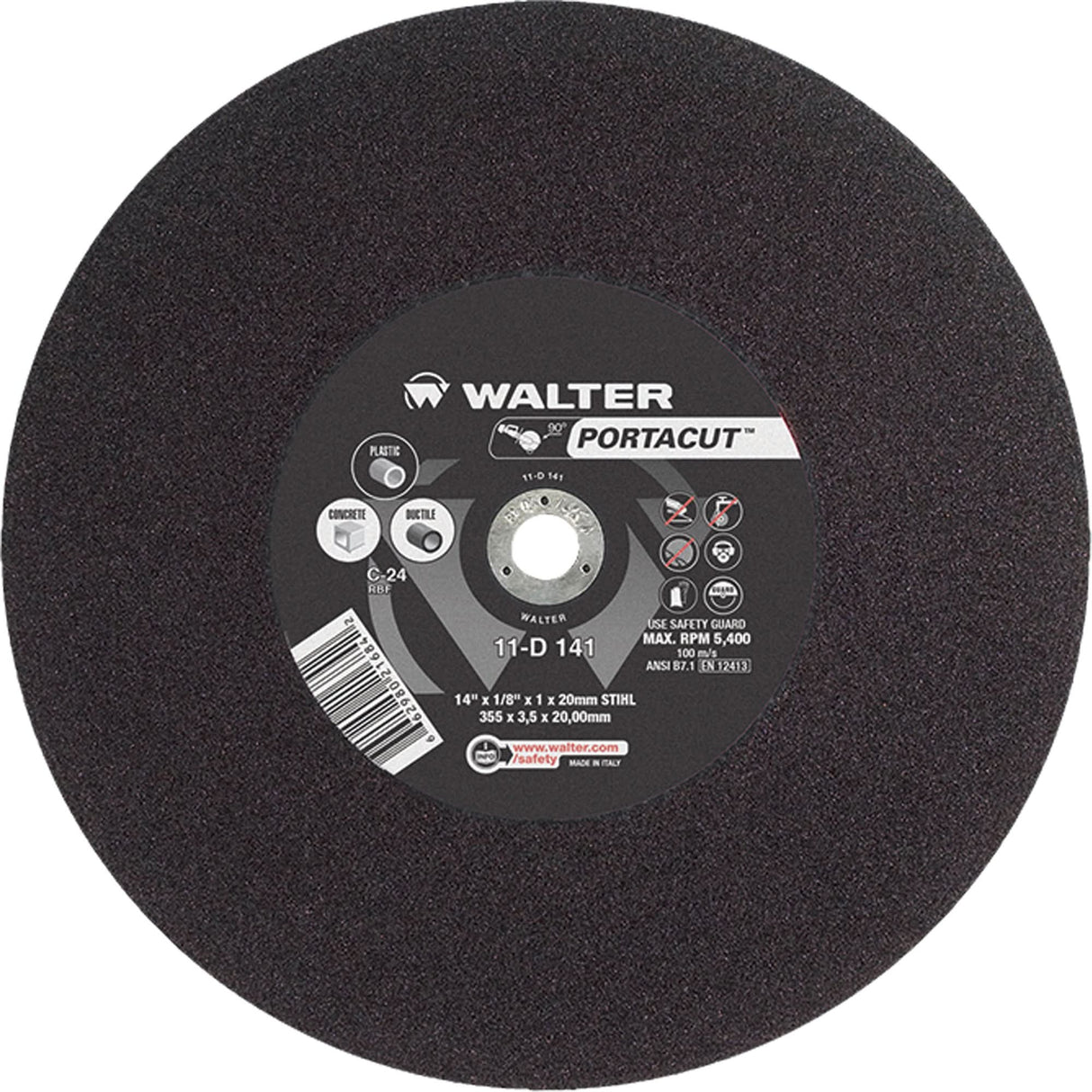 Portacut™ High Speed Cut-Off Wheel, 14" x 1/8", 7/8" Arbor, Type 1, Silicon Carbide, 5400 RPM