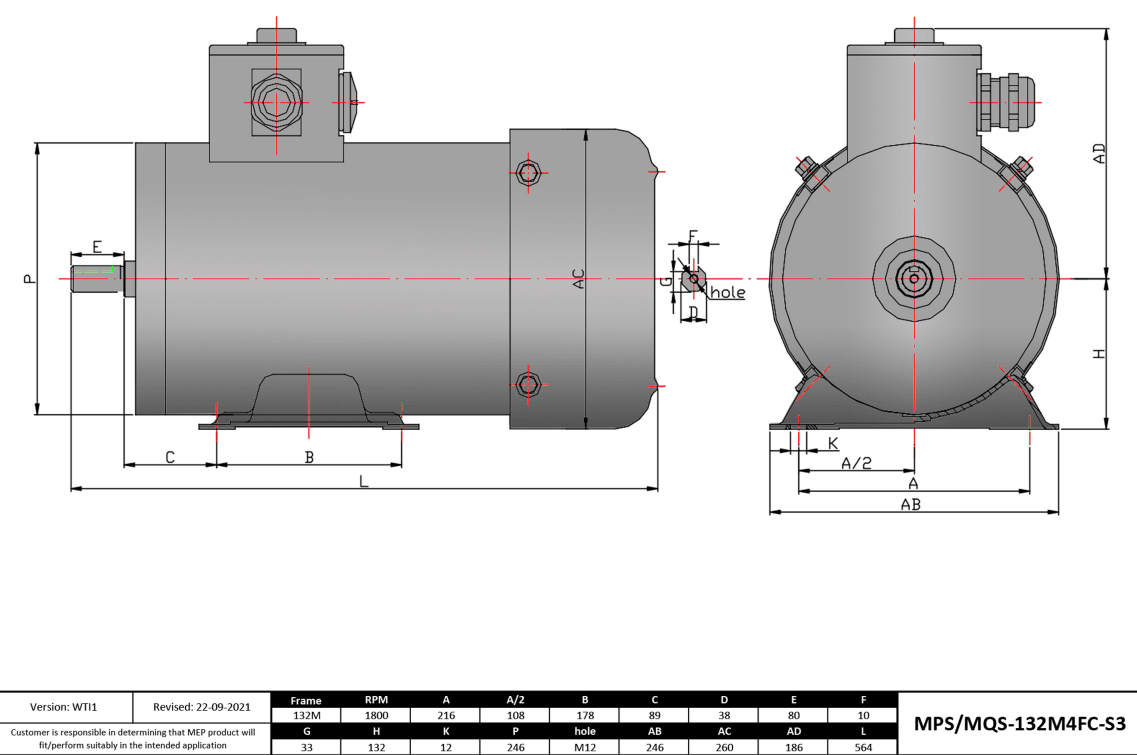Max Motion MPS-132M4FC-S3 | IEC Motor 10HP, 1800RPM, 575V, Frame 132M, TEFC, Rigid Base