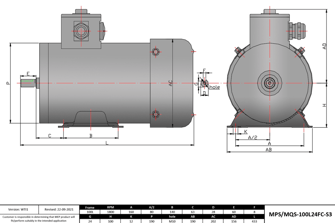 Max Motion MQS-100L24FC-S3 | IEC Motor 4HP, 1800RPM, 208-230/460V, Frame 100L, TEFC, Rigid Base