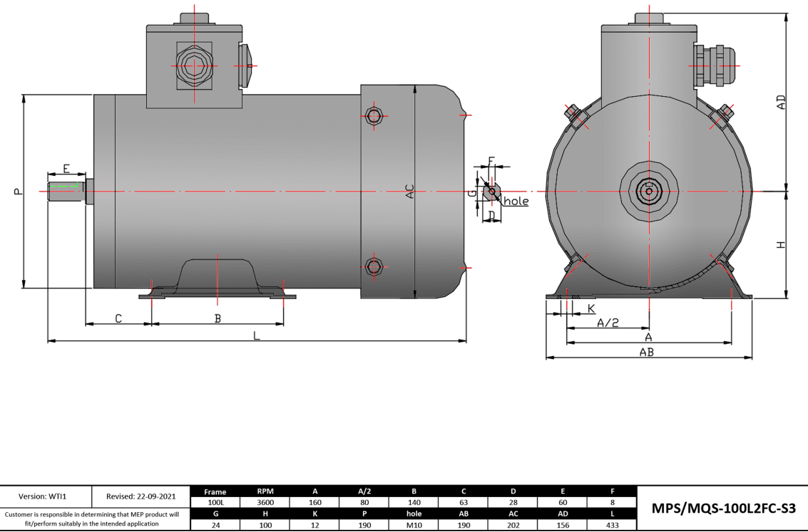 Max Motion MPS-100L2FC-S3 | IEC Motor 4HP, 3600RPM, 575V, Frame 100L, TEFC, Rigid Base