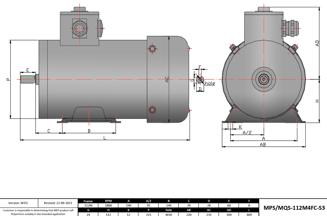 Max Motion MQS-112M4FC-S3 | IEC Motor 5.5HP, 1800RPM, 208-230/460V, Frame 112M, TEFC, Rigid Base