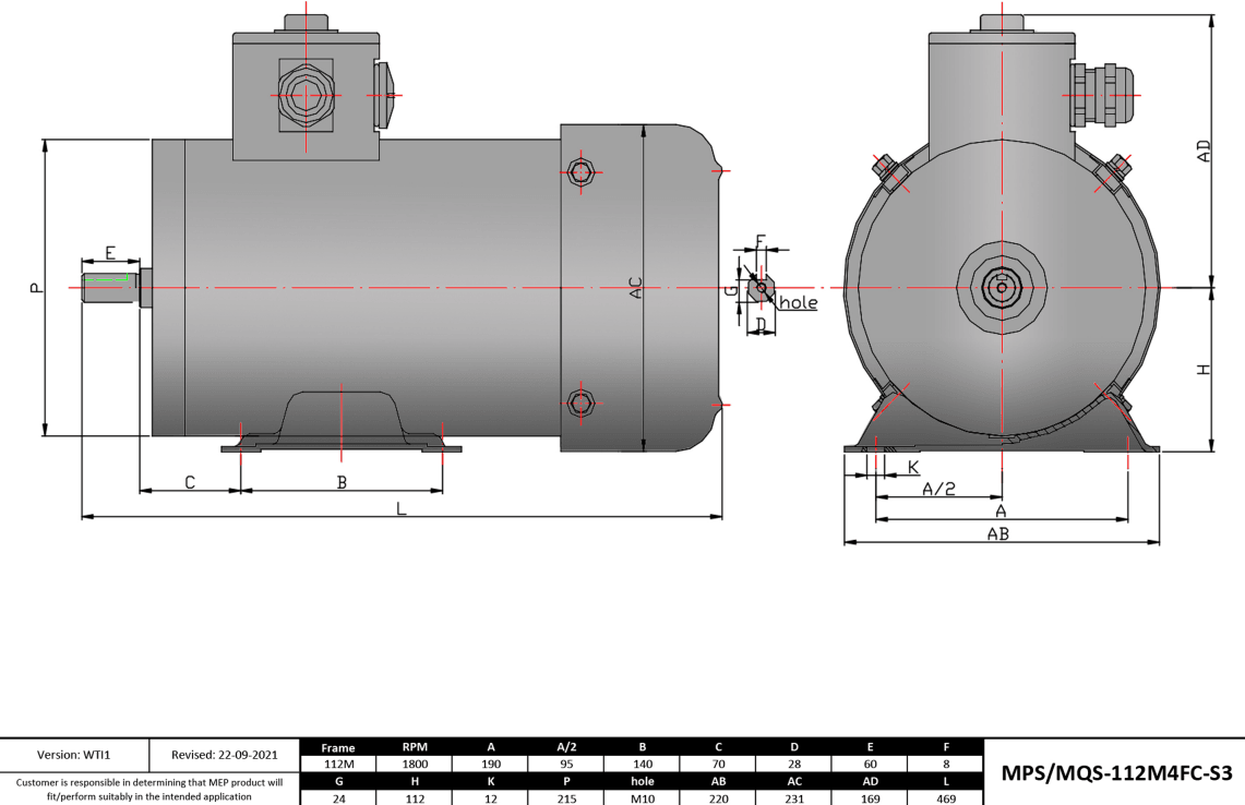 Max Motion MPS-112M4FC-S3 | IEC Motor 5.5HP, 1800RPM, 575V, Frame 112M, TEFC, Rigid Base