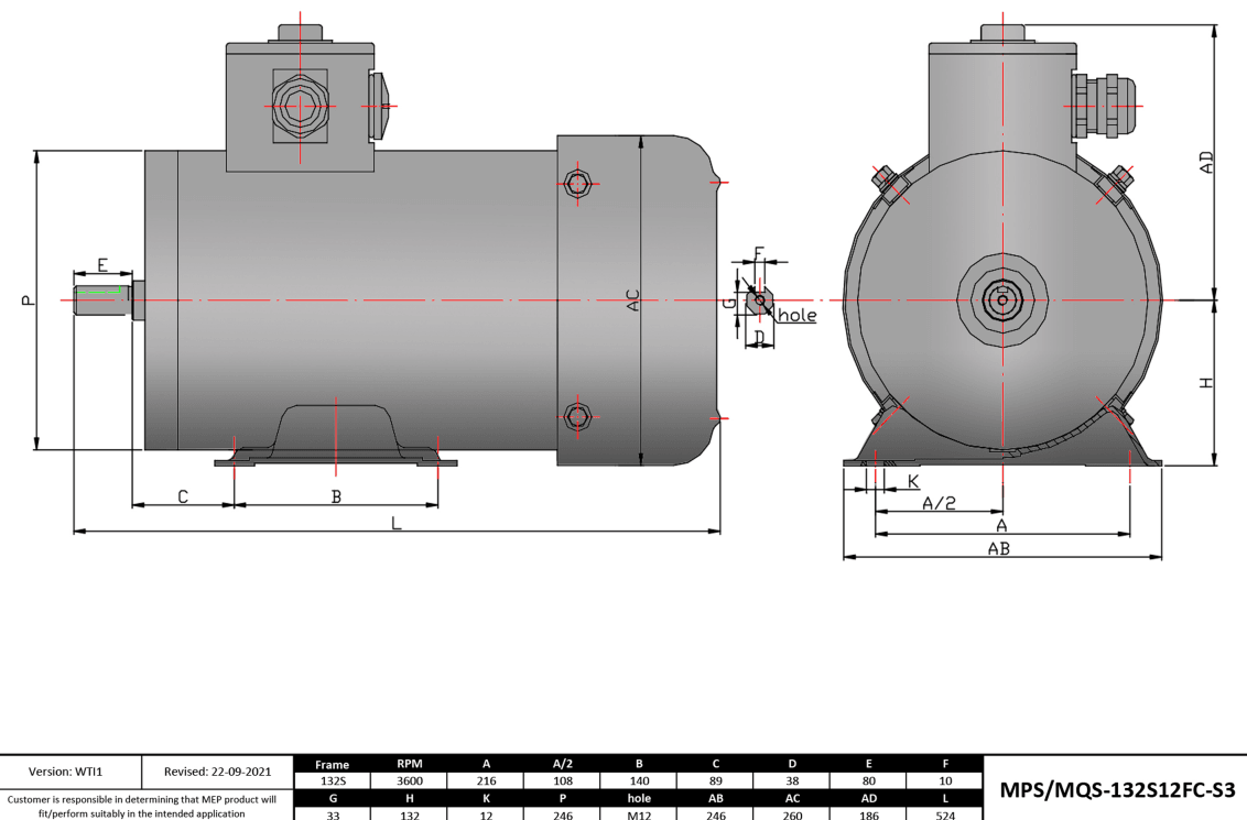 Max Motion MQS-132S12FC-S3 | IEC Motor 7.5HP, 3600RPM, 208-230/460V, Frame 132S, TEFC, Rigid Base