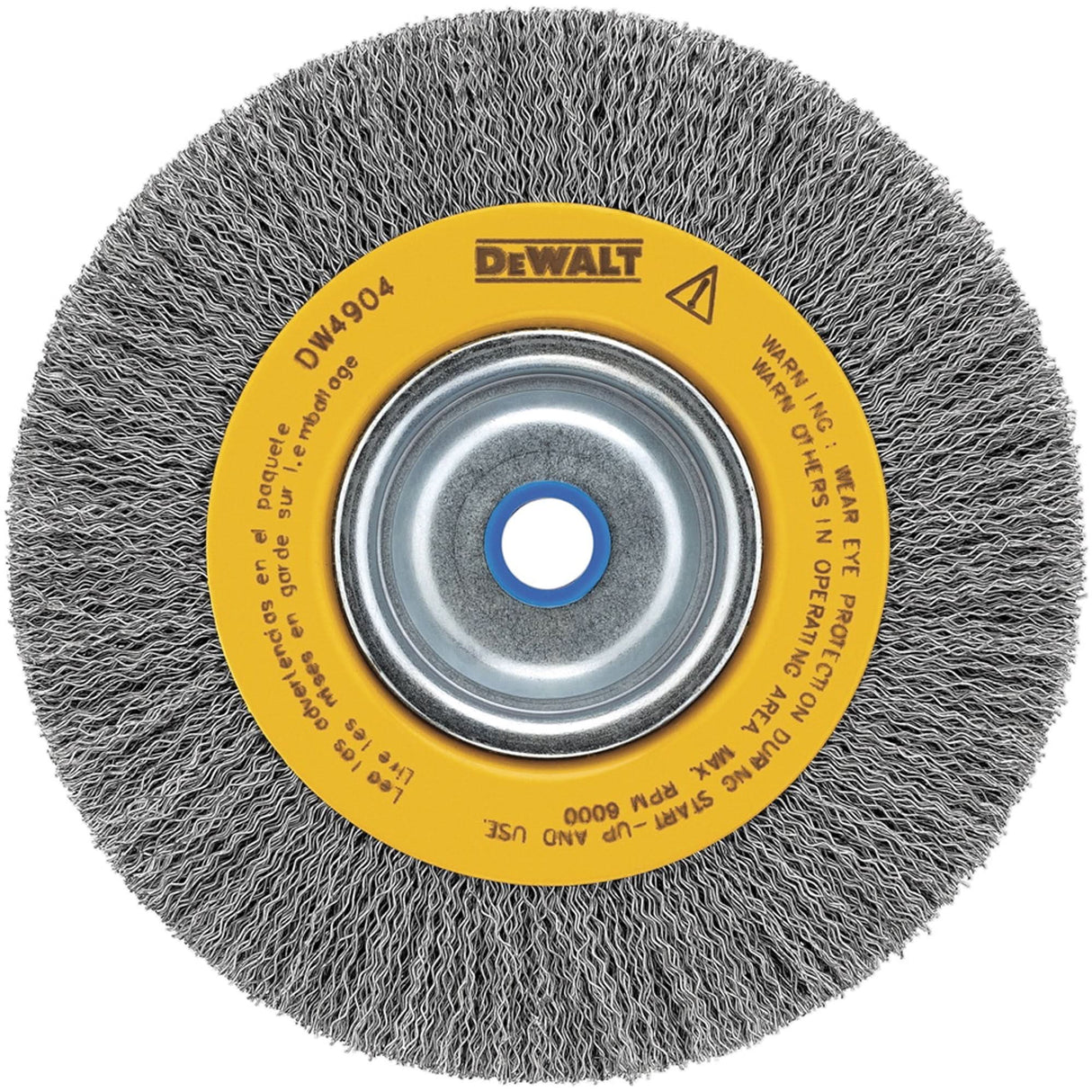 Crimped Bench Wire Brush, 6" Dia., 0.014" Fill, 5/8" - 1/2" Arbor