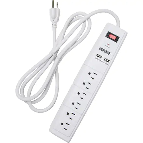 USB Charging Surge Protector, 6 Outlets, 1200 J, 1875 W, 6' Cord