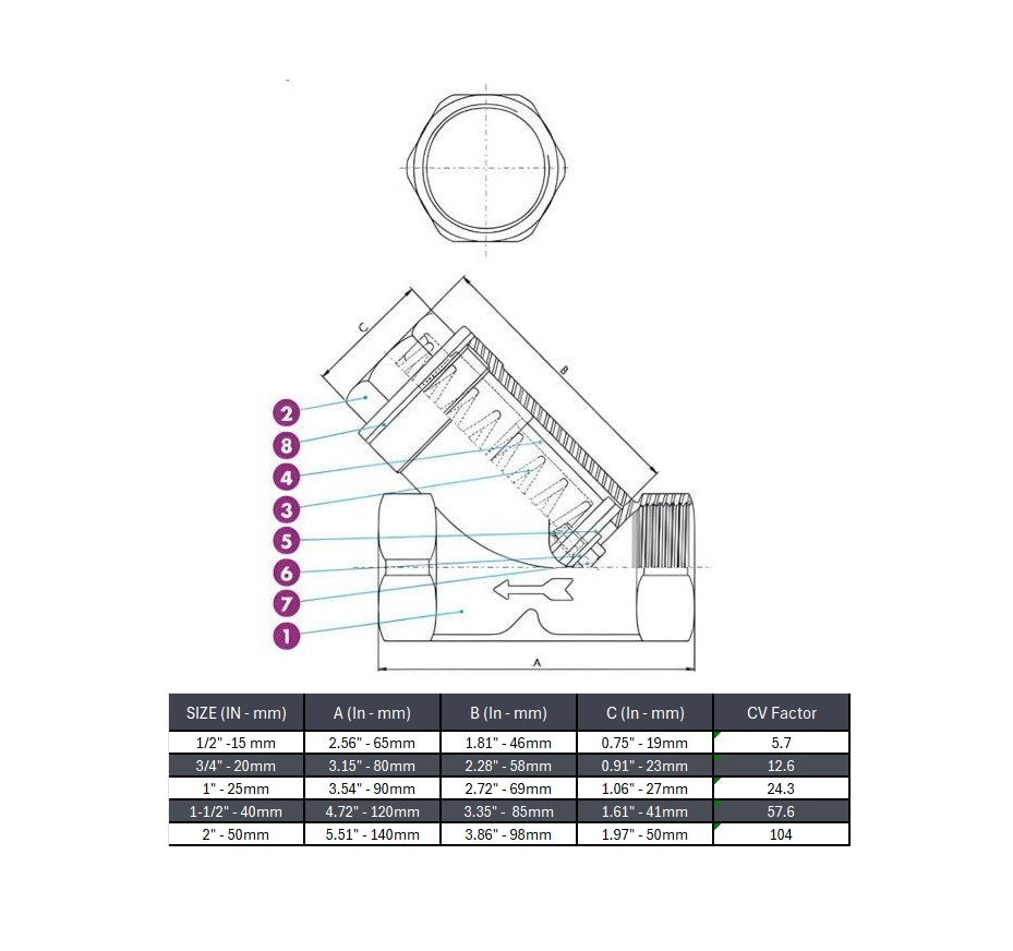 Y Spring Check Valve NPT 800 WOG Stainless Steel 316