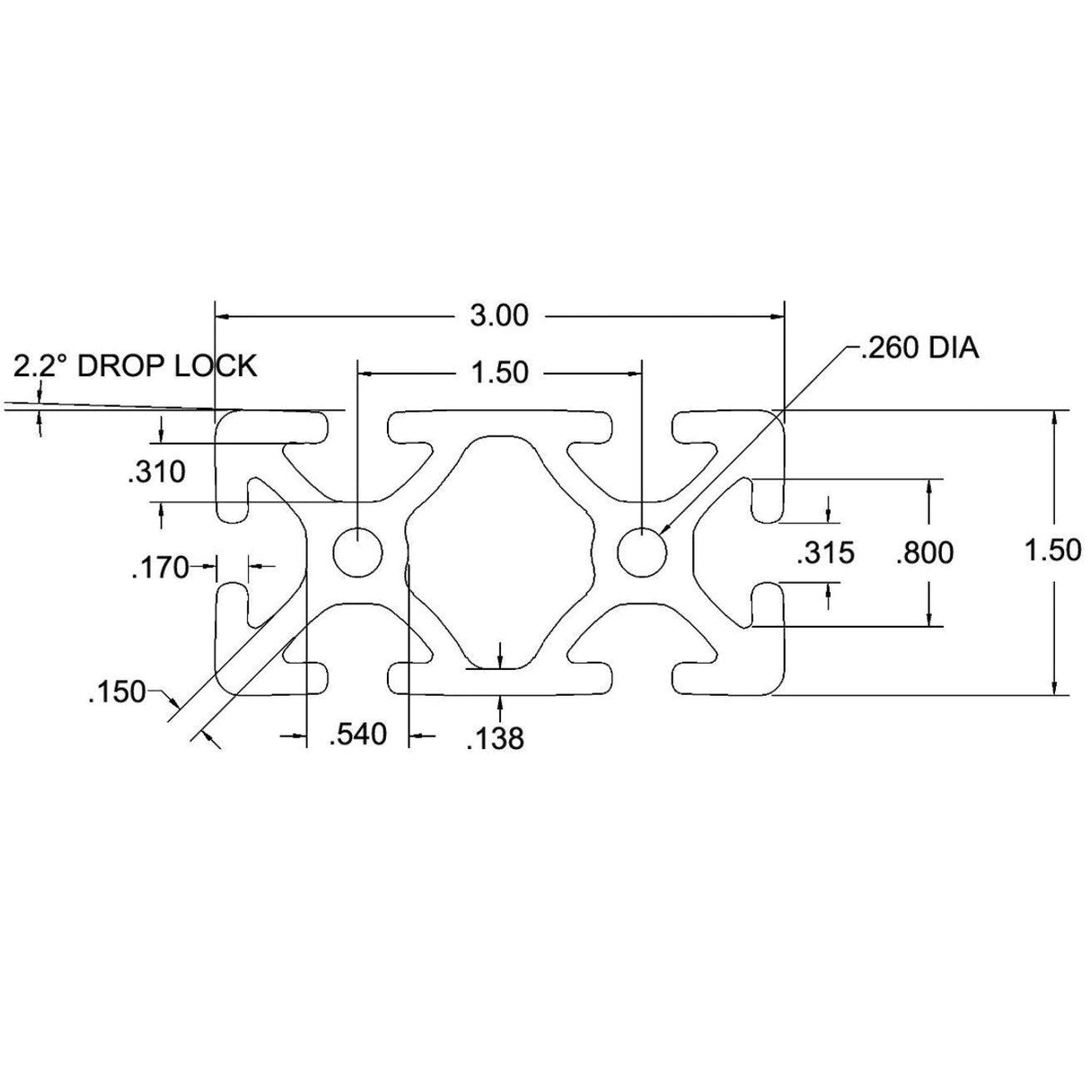 1.5" x 3" T-Slotted Aluminum Extrusion Smooth