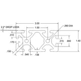 1.5" x 3" T-Slotted Aluminum Extrusion Smooth