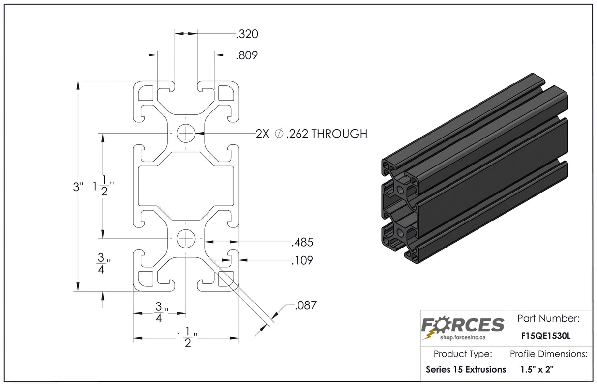 1.5" x 3" T-Slotted Aluminum Extrusion Smooth Lite