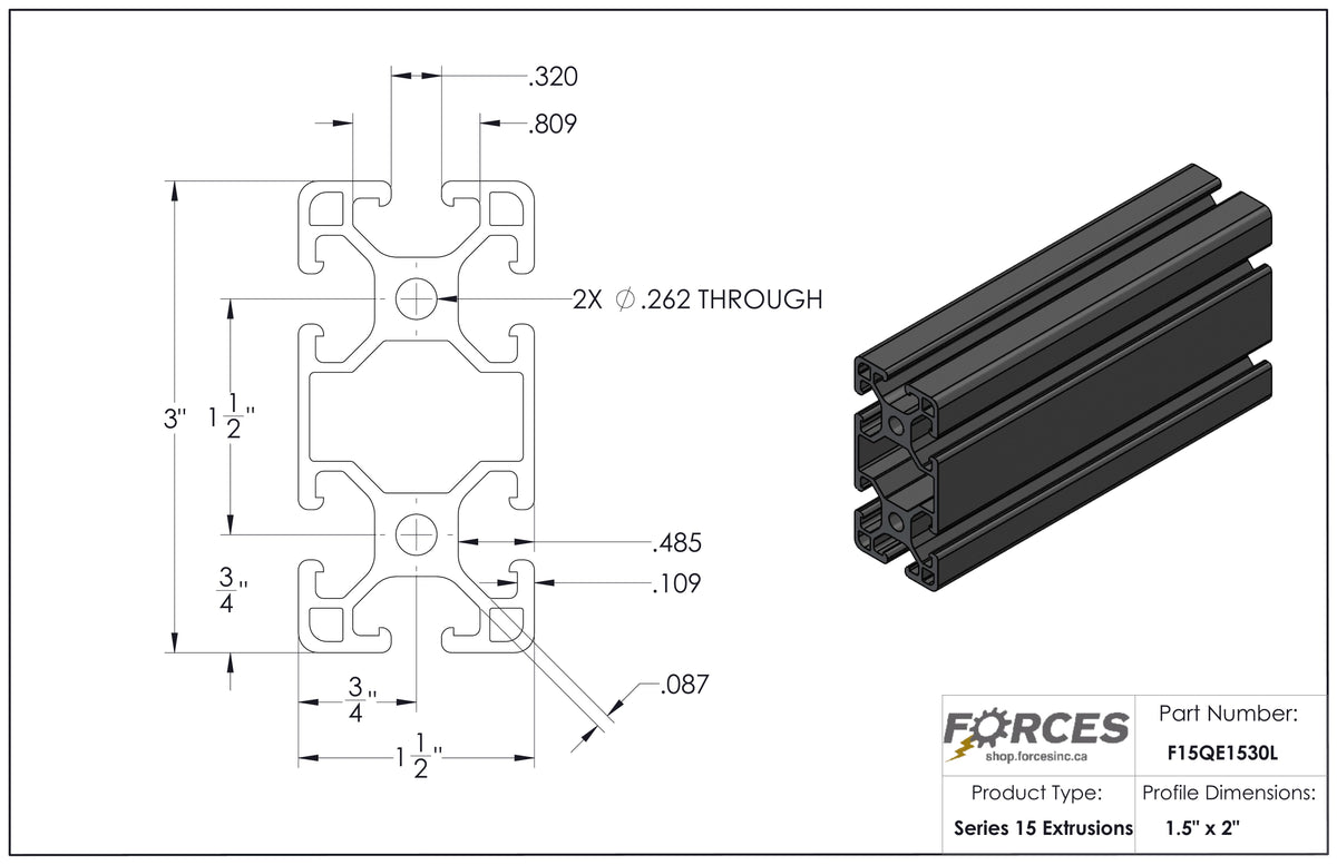 1.5" x 3" T-Slotted Aluminum Extrusion Smooth Lite