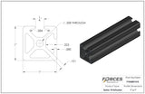 1" x 1" Black Smooth Bi-Slotted Aluminum Extrusion